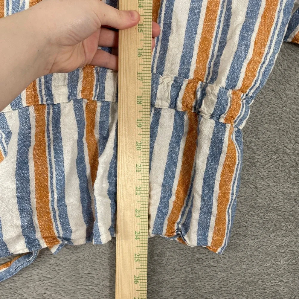 Marc New York Linen Blend Striped Peplum Top Womens Large Blue Orange Tie Waist
